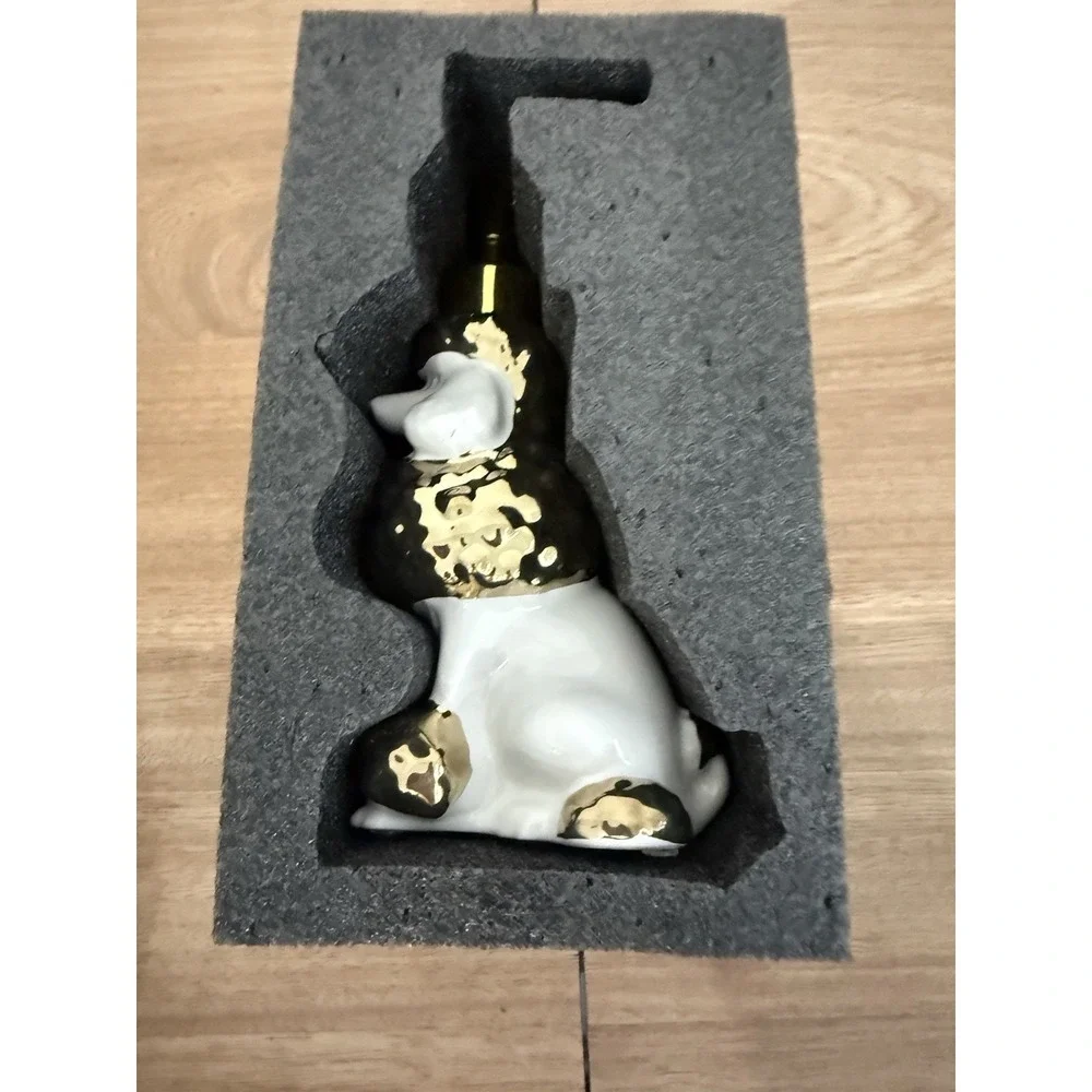 NEWHENGS Poodle Dog Ceramic Soap Lotion Dispenser Gold White w/ Box